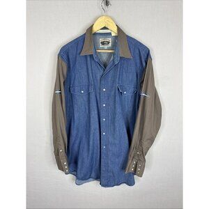 Cumberland Outfitters Western‎ Denim Shirt Mens XLT Snap Button Colorblock